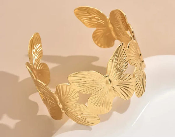 Butterfly Handcuff Gold tone Bracelet for Women