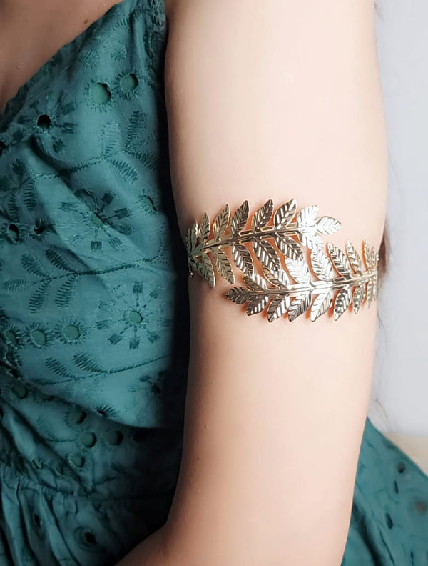 Elegant Leaf gold Tone arm cuff for women